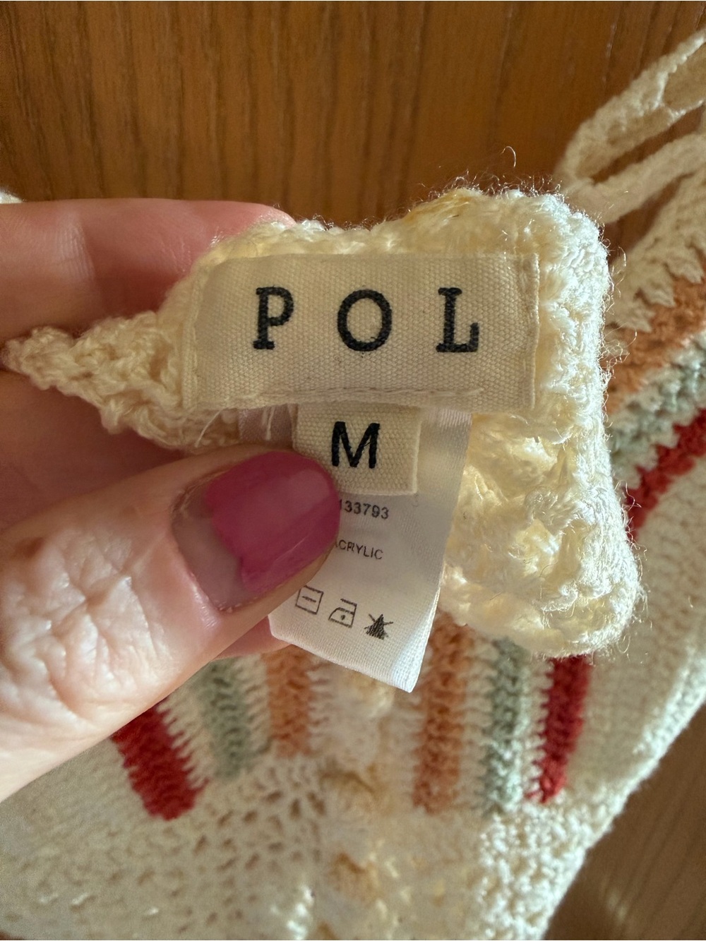 POL Crochet Boho Crop Top Bralette Cream Multicolor Striped Festival Tank Size M - Picture 6 of 10